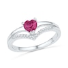 4.0mm Heart-Shaped Lab-Created Ruby and Diamond Accent Midi Ring in Sterling Silver