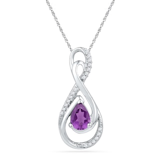 Pear-Shaped Amethyst and 0.10 CT. T.W. Diamond Infinity Loop Pendant in ...