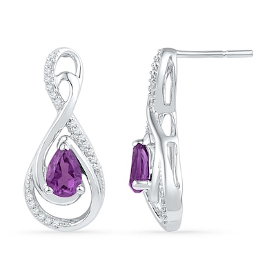 Pear-Shaped Amethyst and 0.12 CT. T.W. Diamond Infinity Drop Earrings in Sterling Silver