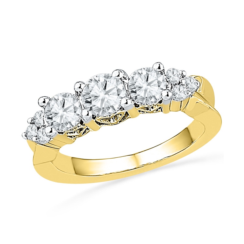 Main Image 1 of Lab-Created White Sapphire and 0.12 CT. T.W. Diamond Three Stone Ring in 10K Gold