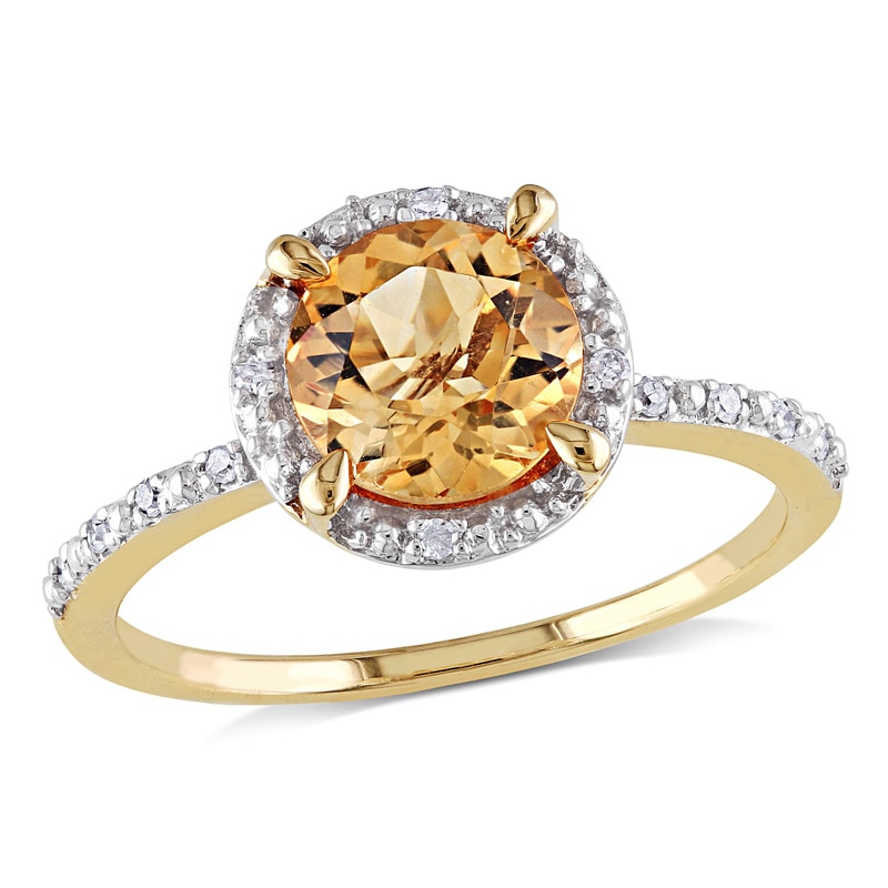 7.0mm Citrine and 0.05 CT. T.W. Diamond Frame Ring in 10K Gold