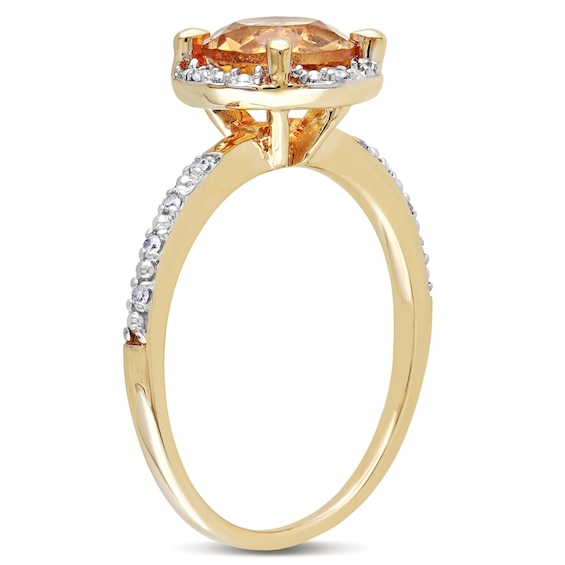 7.0mm Citrine and 0.05 CT. T.W. Diamond Frame Ring in 10K Gold