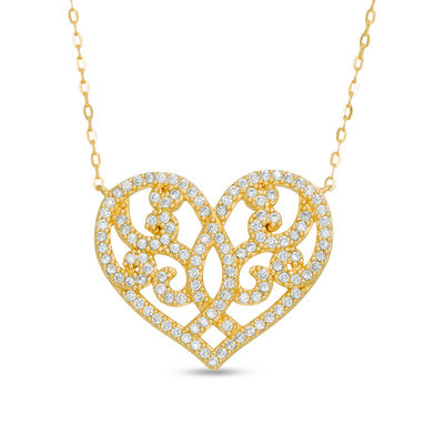 AVA Nadri Crystal Ornate Heart Necklace in Sterling Silver with 18K Gold Plate - 16"