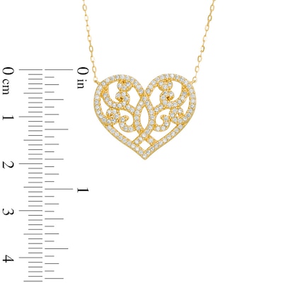 AVA Nadri Crystal Ornate Heart Necklace in Sterling Silver with 18K Gold Plate - 16"