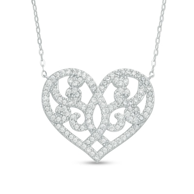 AVA Nadri Crystal Ornate Heart Necklace in Sterling Silver - 16"