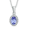 Thumbnail Image 0 of Oval Tanzanite and Diamond Accent Frame Pendant in Sterling Silver