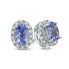 Thumbnail Image 0 of Oval Tanzanite and Diamond Accent Frame Stud Earrings in Sterling Silver