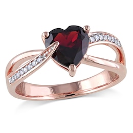 7.0mm Heart-Shaped Garnet and 0.05 CT. T.W. Diamond Ring in 10K Rose Gold
