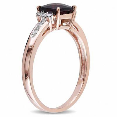 6.0mm Cushion-Cut Garnet and 0.05 CT. T.W. Diamond Ring in 10K Rose Gold