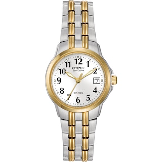 Ladies' Citizen Eco-Drive® Two-Tone Watch with White Dial (Model: EW1544-53A)