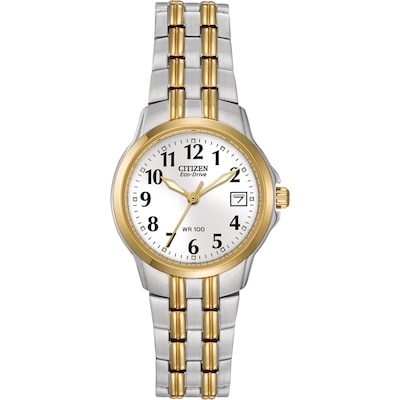 Ladies' Citizen Eco-Drive® Two-Tone Watch with White Dial (Model: EW1544-53A)