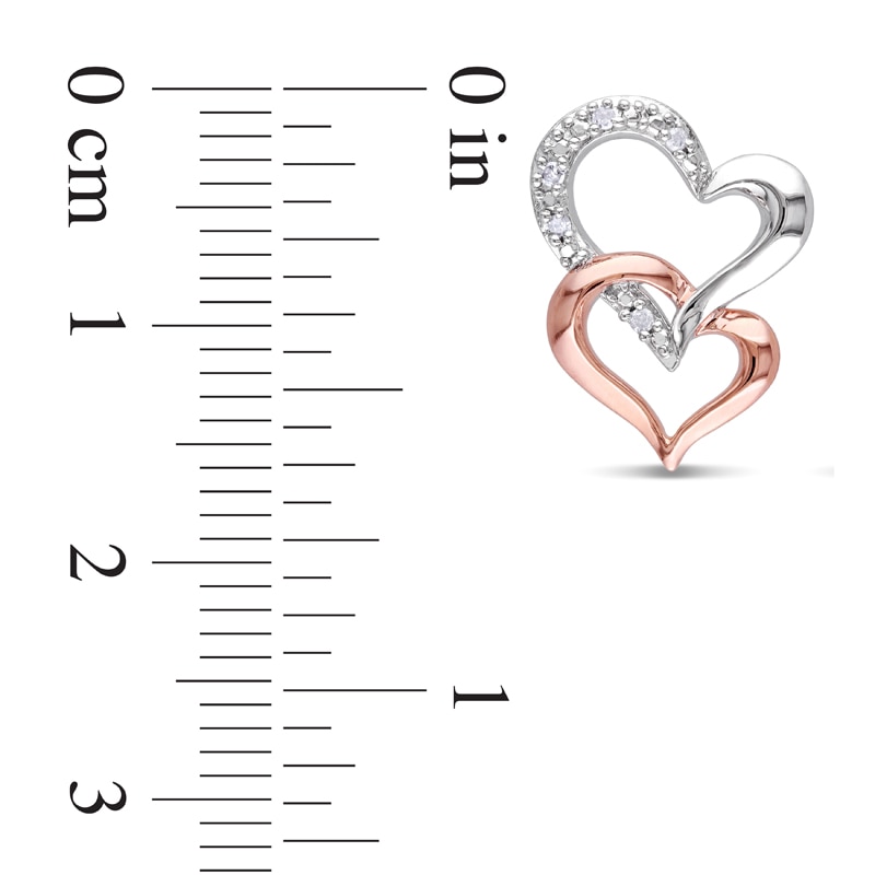 0.05 CT. T.W. Diamond Double Heart Drop Earrings in Two-Tone Sterling Silver|Peoples Jewellers