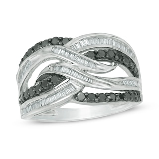 1.00 CT. T.W. Enhanced Black and White Diamond Layered Braid Ring in 10K White Gold