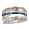 Thumbnail Image 0 of 0.20 CT. T.W. Enhanced Blue and White Diamond Layered Rows Ring in Sterling Silver and 10K Rose Gold