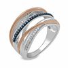 Thumbnail Image 1 of 0.20 CT. T.W. Enhanced Blue and White Diamond Layered Rows Ring in Sterling Silver and 10K Rose Gold