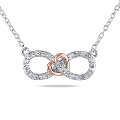 0.10 CT. T.W. Diamond Sideways Infinity with Heart Necklace in Two-Tone Sterling Silver