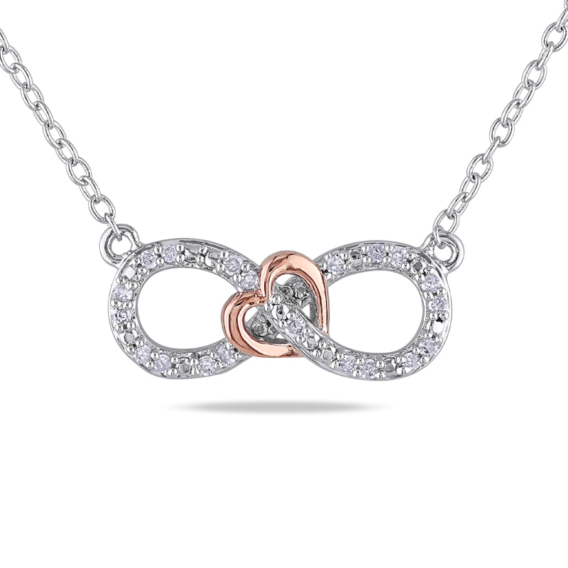 0.10 CT. T.W. Diamond Sideways Infinity with Heart Necklace in Two-Tone Sterling Silver|Peoples Jewellers