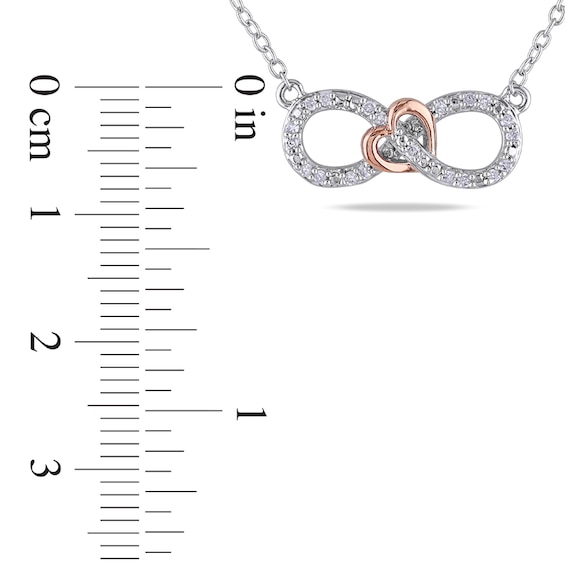 0.10 CT. T.W. Diamond Sideways Infinity with Heart Necklace in Two-Tone Sterling Silver