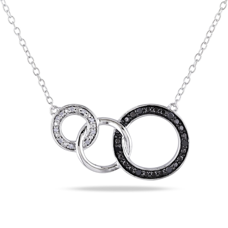 0.10 CT. T.W. Black and White Diamond Three Interlocking Circles Necklace in Sterling Silver