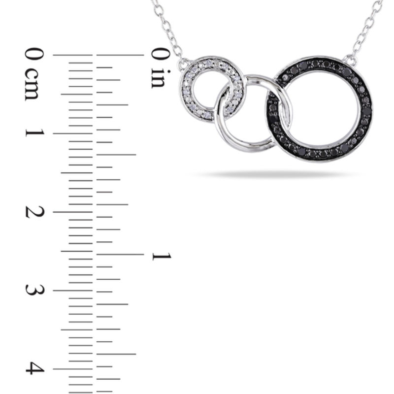 0.10 CT. T.W. Black and White Diamond Three Interlocking Circles Necklace in Sterling Silver
