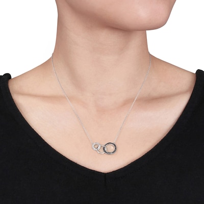 0.10 CT. T.W. Black and White Diamond Three Interlocking Circles Necklace in Sterling Silver