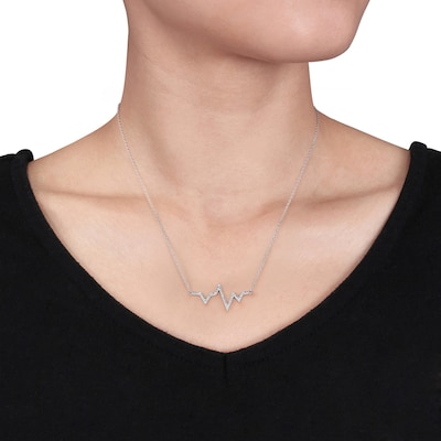 Diamond Accent Heartbeat Necklace in Sterling Silver