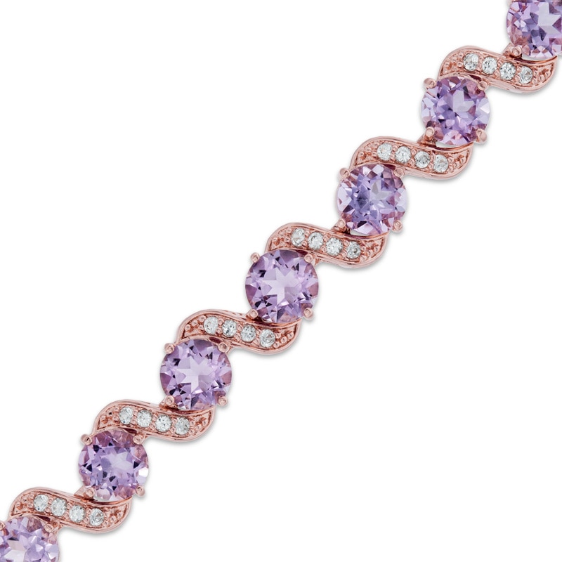 6.0mm Rose de France Amethyst and Lab-Created White Sapphire Bracelet in Sterling Silver with 18K Rose Gold Plate