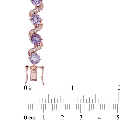 6.0mm Rose de France Amethyst and Lab-Created White Sapphire Bracelet in Sterling Silver with 18K Rose Gold Plate