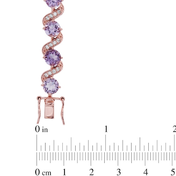 6.0mm Rose de France Amethyst and Lab-Created White Sapphire Bracelet in Sterling Silver with 18K Rose Gold Plate