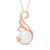 Thumbnail Image 1 of 9.0mm Button Freshwater Cultured Pearl and 0.087 CT. T.W. Diamond Swirl Pendant in 10K Rose Gold