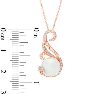 9.0mm Button Freshwater Cultured Pearl and 0.087 CT. T.W. Diamond Swirl Pendant in 10K Rose Gold