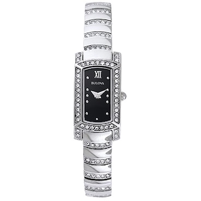 Ladies' Bulova Crystal Accent Watch with Rectangular Black Dial (Model: 96L202