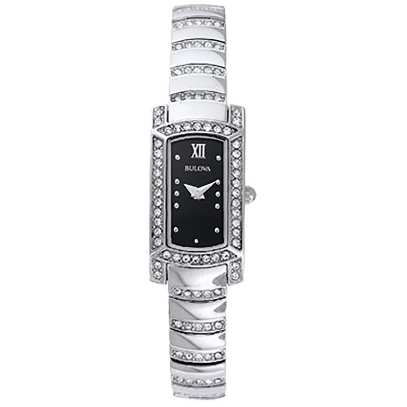 Ladies' Bulova Crystal Accent Watch with Rectangular Black Dial (Model: 96L202)