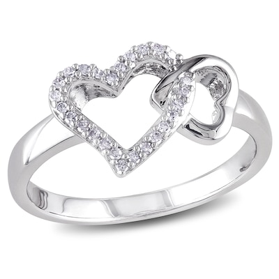 0.10 CT. T.W. Diamond Double Heart Outline Ring in Sterling Silver