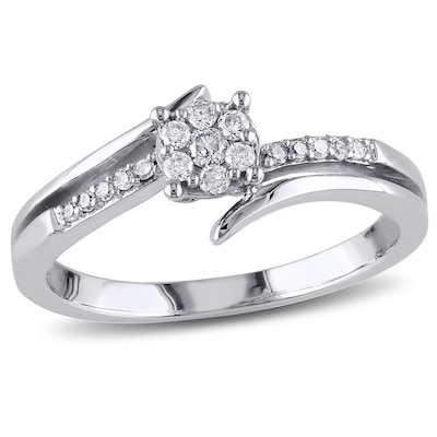 0.18 CT. T.W. Diamond Cluster Bypass Ring in 10K White Gold