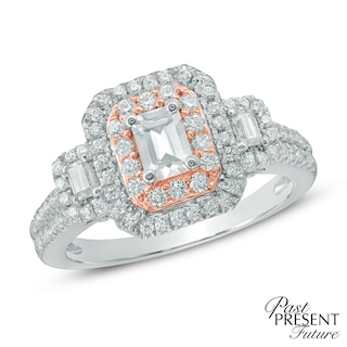 Past Present Future® 0.95 CT. T.W. Emerald-Cut Diamond Frame Ring in 14K Two-Tone Gold