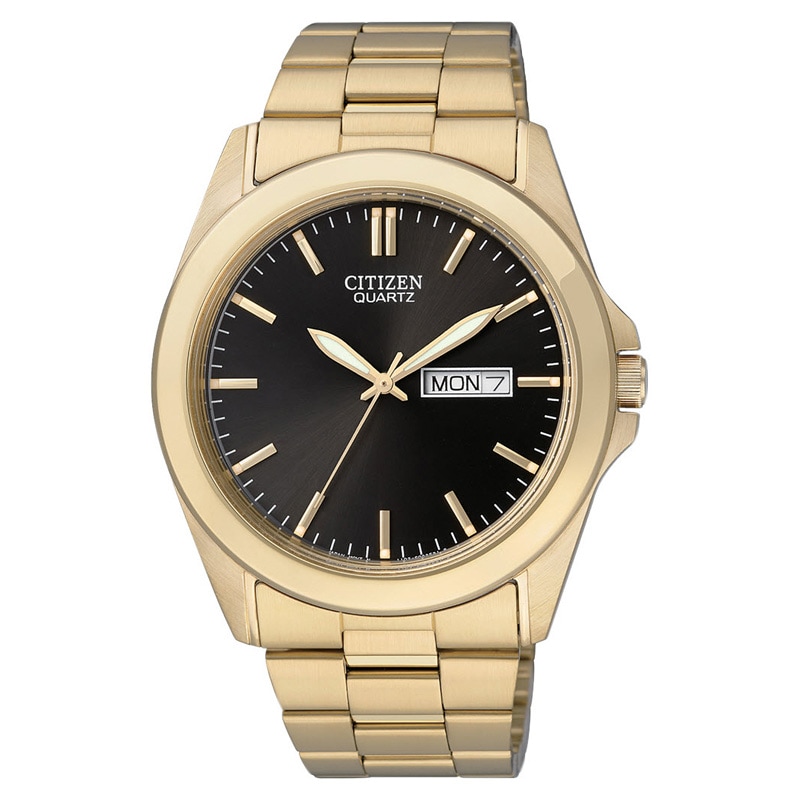 Men's Citizen Quartz Gold-Tone Watch with Black Dial (Model: BF0582-51F)