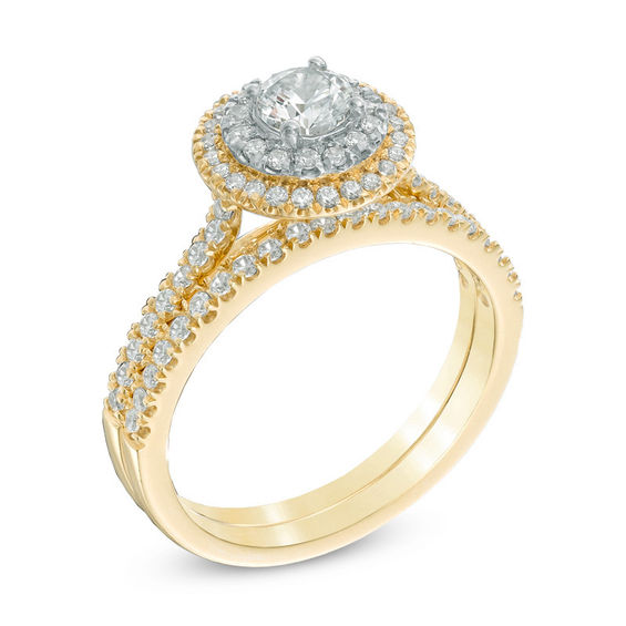 Celebration Canadian Ideal 0.85 CT. T.W. Certified Diamond Double Frame Bridal Set in 14K Gold (I/I1)