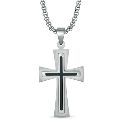 Men's Stacked Cross Pendant in Two-Tone Stainless Steel - 24"