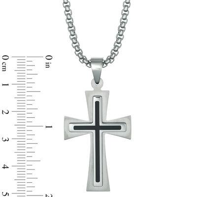 Men's Stacked Cross Pendant in Two-Tone Stainless Steel - 24"