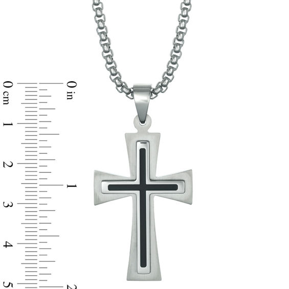 Men's Stacked Cross Pendant in Two-Tone Stainless Steel - 24"