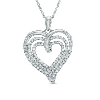 0.50 CT. T.W. Diamond Multi-Row Ribbon Heart Pendant in Sterling Silver