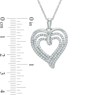 0.50 CT. T.W. Diamond Multi-Row Ribbon Heart Pendant in Sterling Silver