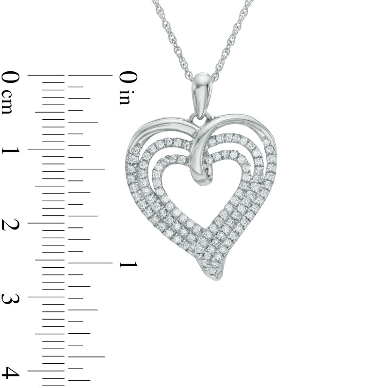 0.50 CT. T.W. Diamond Multi-Row Ribbon Heart Pendant in Sterling Silver|Peoples Jewellers