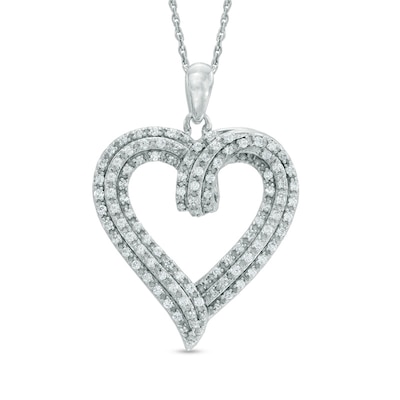 0.50 CT. T.W. Diamond Layered Ribbon Heart Pendant in Sterling Silver