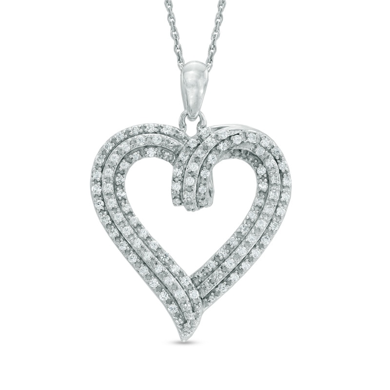 0.50 CT. T.W. Diamond Layered Ribbon Heart Pendant in Sterling Silver