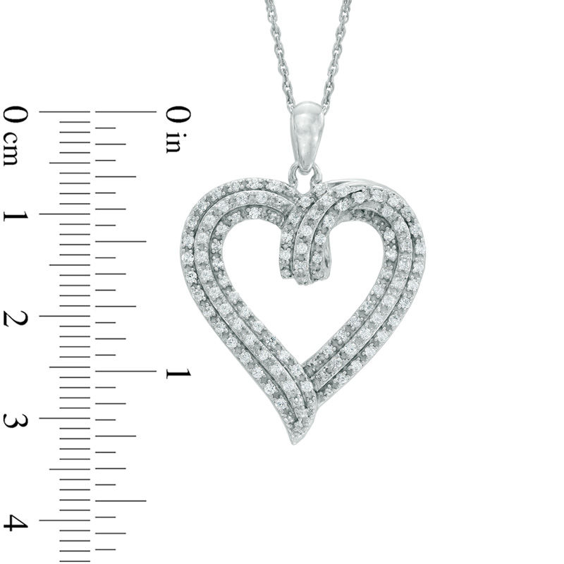 0.50 CT. T.W. Diamond Layered Ribbon Heart Pendant in Sterling Silver