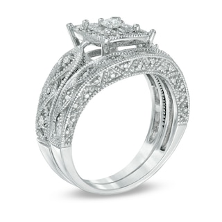 0.20 CT. T.W. Diamond Cascading Bridal Set in Sterling Silver