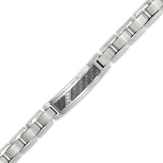 Men's 0.10 CT. T.W. Diamond Grey Carbon fibre ID Bracelet in Stainless Steel - 8.5"