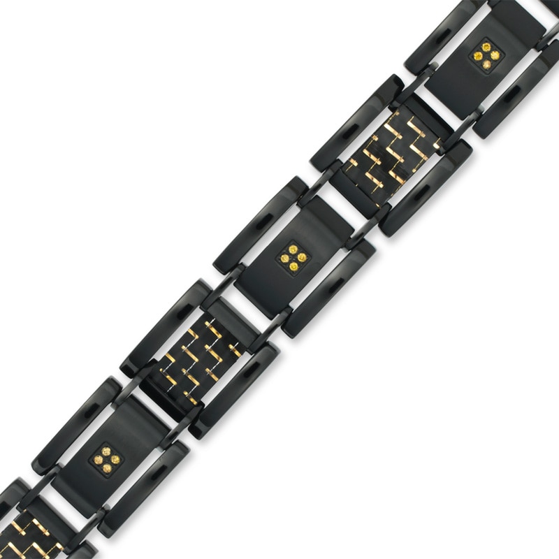 Men's 0.10 CT. T.W. Enhanced Yellow Diamond and Carbon fibre Bracelet in Black IP Stainless Steel - 8.5"
